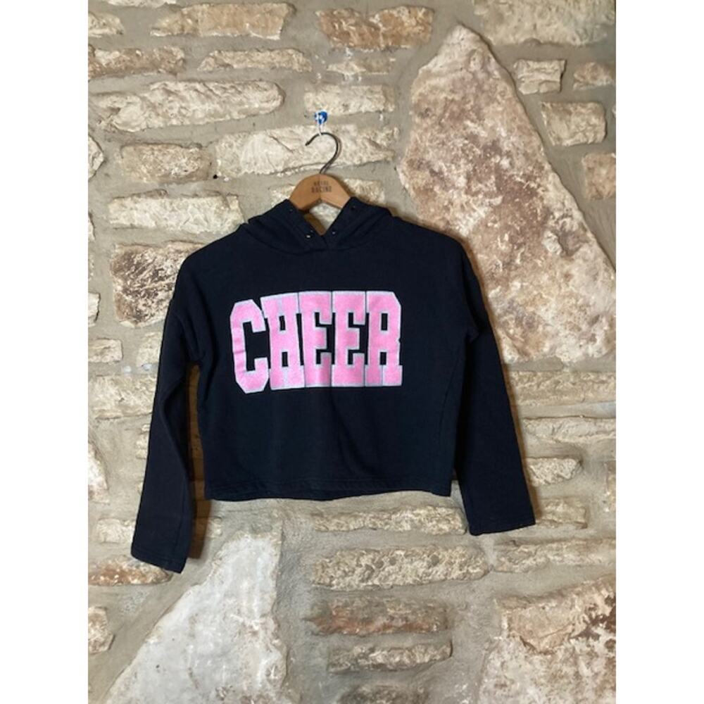 Girls Black “CHEER” Cropped Hoodie - Kidpik - Girls 8-10